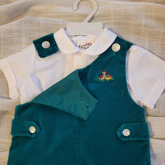 Vintage Green Velvet Baby Romper with White Shirt 24 Month- 1T - Picture 6 of 12